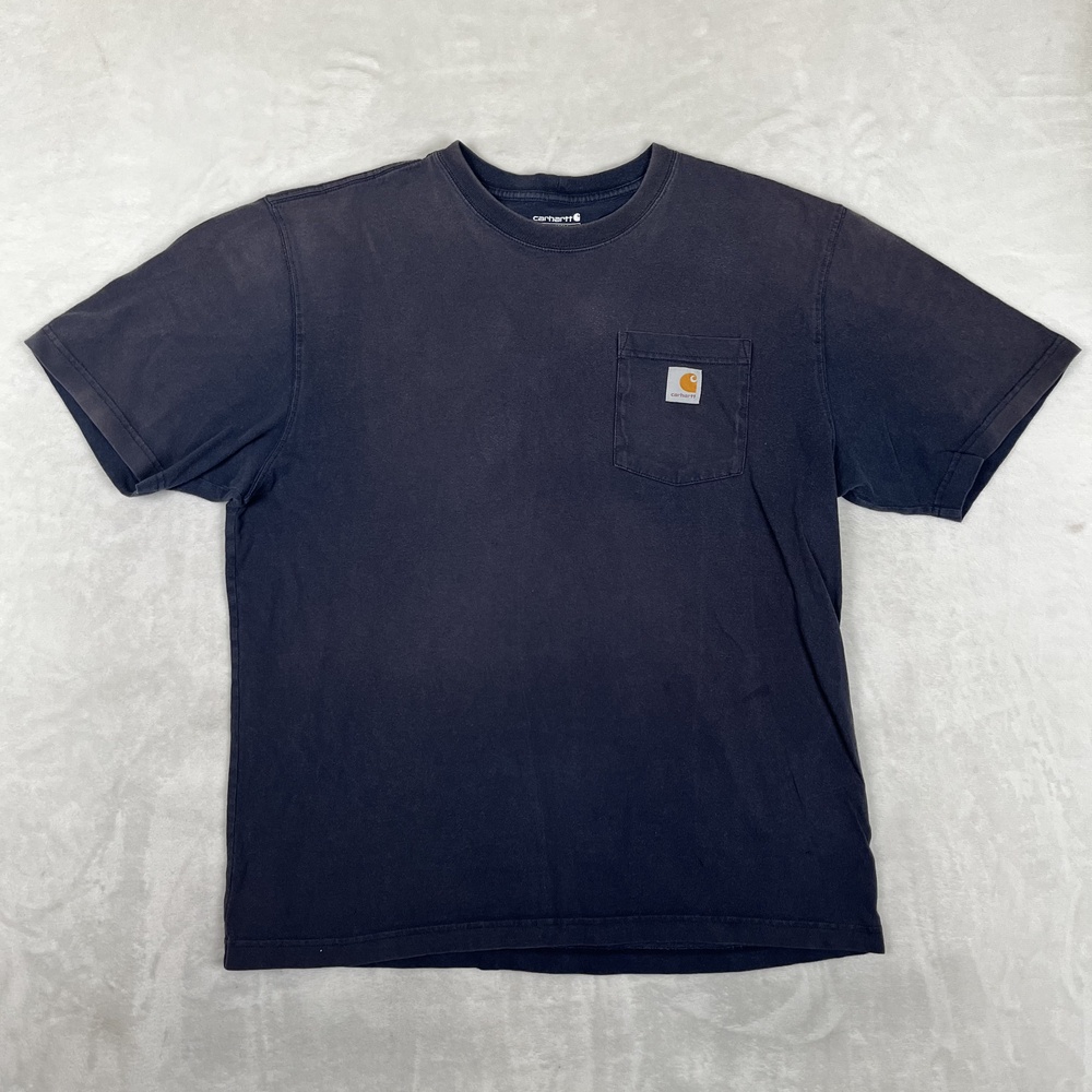 Carhartt T-Shirt Mens Large Blue Loose Fit Pocket Workwear Sun Faded